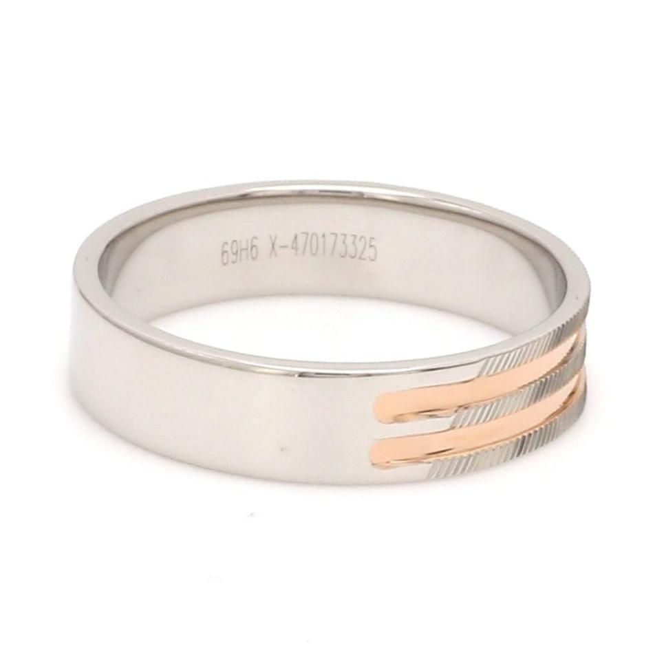 Jewelove™ Rings Ready to Ship - Ring Sizes 12, 22 - Textured Platinum & Rose Gold Couple Rings with Two Grooves JL PT 1129