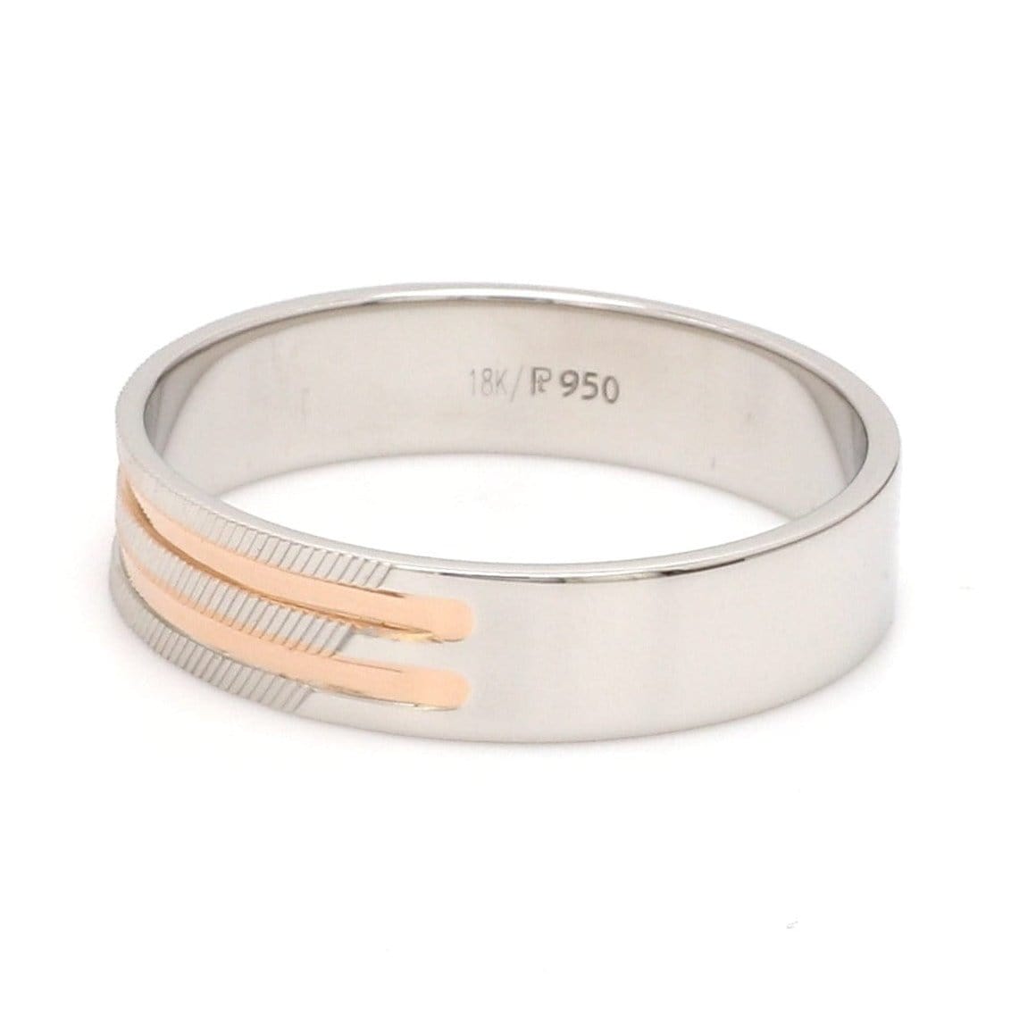 Jewelove™ Rings Ready to Ship - Ring Sizes 12, 22 - Textured Platinum & Rose Gold Couple Rings with Two Grooves JL PT 1129