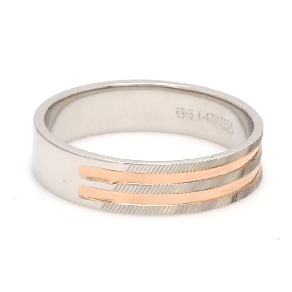 Jewelove™ Rings Ready to Ship - Ring Sizes 12, 22 - Textured Platinum & Rose Gold Couple Rings with Two Grooves JL PT 1129