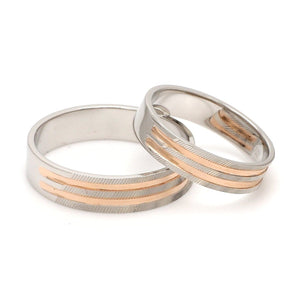 Jewelove™ Rings Both Ready to Ship - Ring Sizes 12, 22 - Textured Platinum & Rose Gold Couple Rings with Two Grooves JL PT 1129