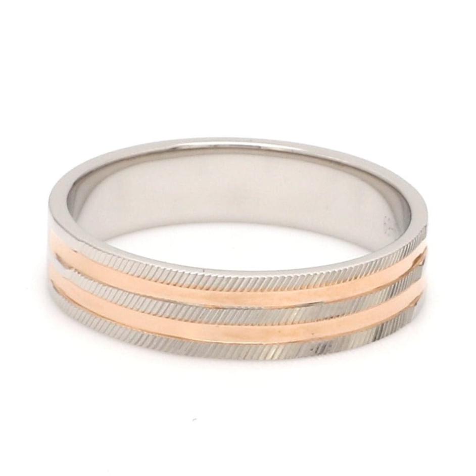 Jewelove™ Rings Men's Band only Ready to Ship - Ring Sizes 12, 22 - Textured Platinum & Rose Gold Couple Rings with Two Grooves JL PT 1129