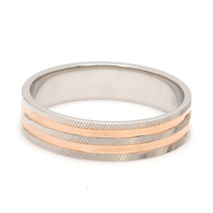 Jewelove™ Rings Men's Band only Ready to Ship - Ring Sizes 12, 22 - Textured Platinum & Rose Gold Couple Rings with Two Grooves JL PT 1129