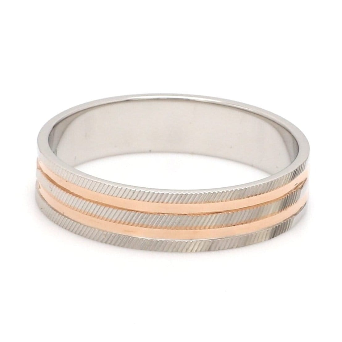 Jewelove™ Rings Women's Band only Ready to Ship - Ring Sizes 12, 22 - Textured Platinum & Rose Gold Couple Rings with Two Grooves JL PT 1129