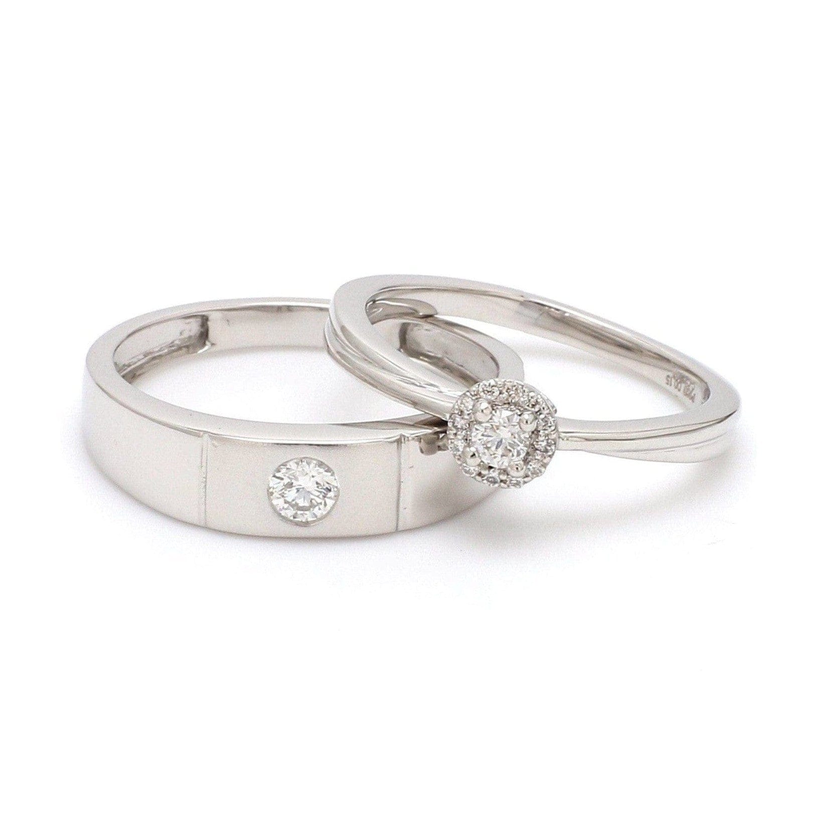 Jewelove™ Rings Both / VVS GH Ready to Ship - Ring Sizes 17, 23 Platinum Rings for Couple with Single Diamonds JL PT 593