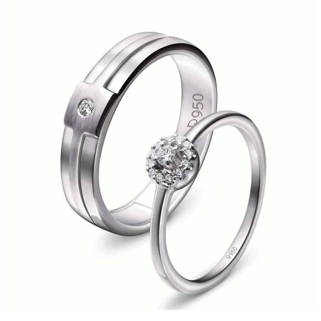 Jewelove™ Rings Ready to Ship - Ring Sizes 8 - Platinum Engagement Couple Rings with Diamonds JL PT 456