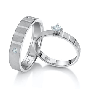 Jewelove™ Rings Both / SI IJ Ready to Ship - Sizes 12, 20 Matte Finish Platinum Couple Rings with Single Diamonds JL PT 953