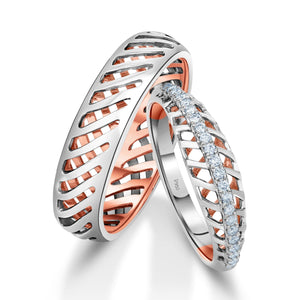 Jewelove™ Rings Ready to Ship - Sizes 12, 21, 23 Designer Diamonds Platinum Love Bands with Rose Gold JL PT 1070