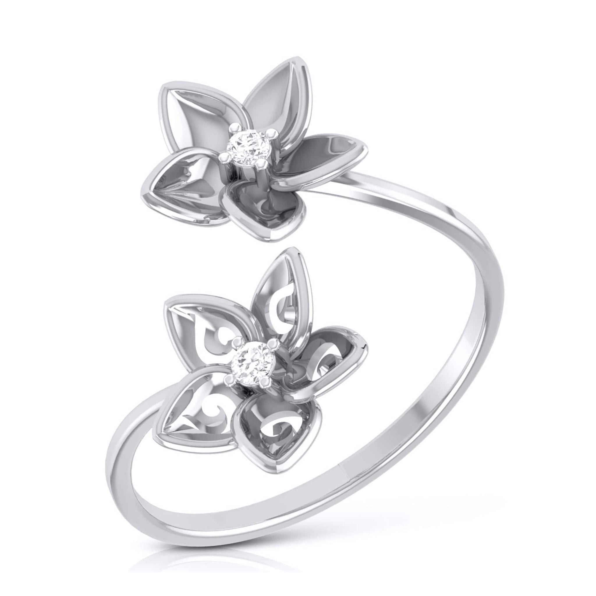 Jewelove™ Rings Romantic Flowery Platinum Ring for Women with 2 Diamonds JL PT LR 90