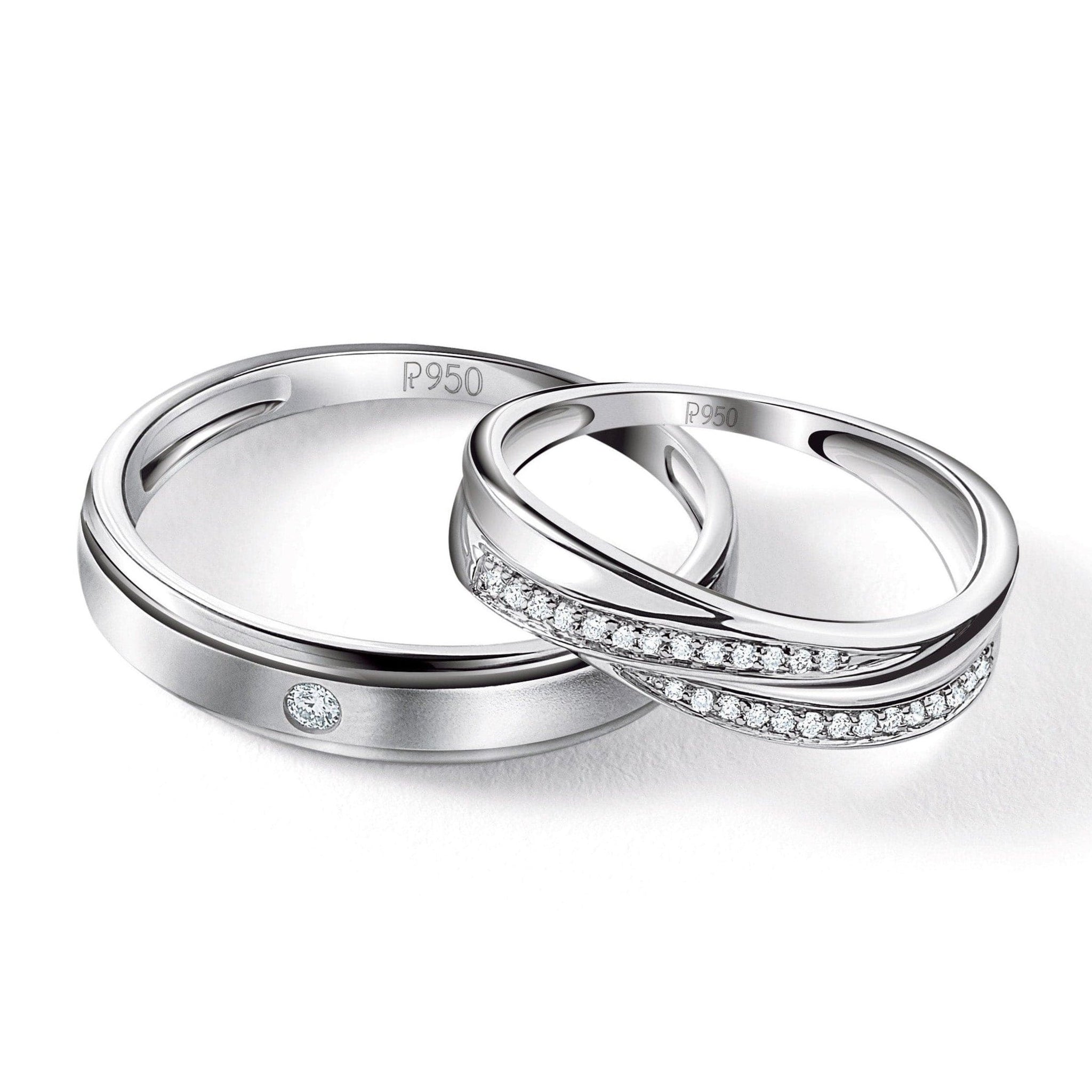 Jewelove™ Rings Simple His & Designer Her Platinum Couple Rings with Diamonds JL PT 531