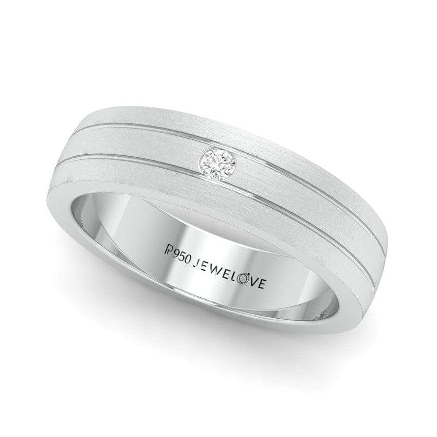 Jewelove™ Rings Single Diamond Matte Finish Platinum Band with Grooves for Men JL PT 665