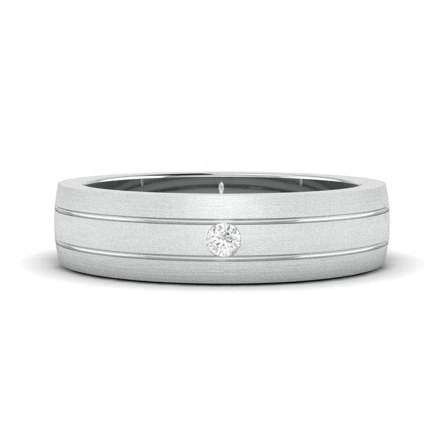 Jewelove™ Rings Single Diamond Matte Finish Platinum Band with Grooves for Men JL PT 665