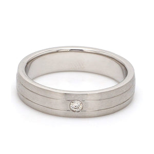 Jewelove™ Rings Single Diamond Matte Finish Platinum Band with Grooves for Men JL PT 665