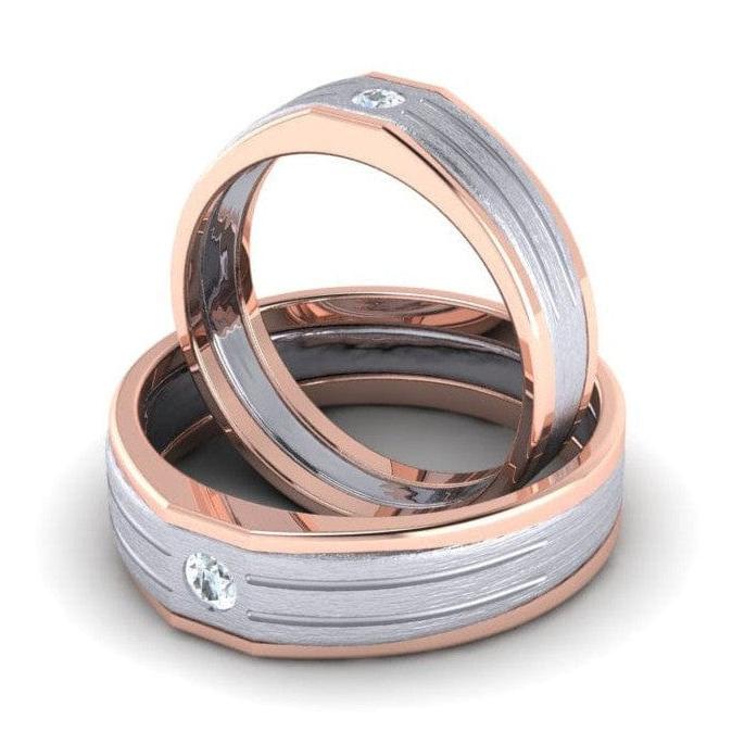 Jewelove™ Rings Single Diamond Platinum Love Bands with Rose Gold Edges & Grooves JL PT 656