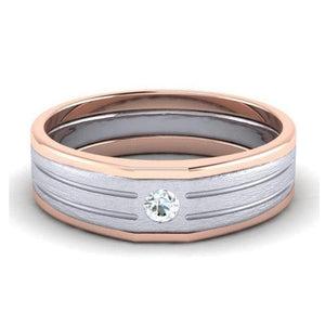 Jewelove™ Rings Single Diamond Platinum Love Bands with Rose Gold Edges & Grooves JL PT 656