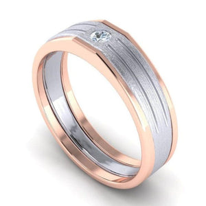 Jewelove™ Rings Single Diamond Platinum Love Bands with Rose Gold Edges & Grooves JL PT 656