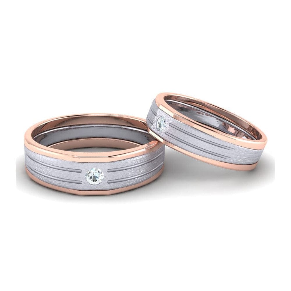 Jewelove™ Rings Single Diamond Platinum Love Bands with Rose Gold Edges & Grooves JL PT 656