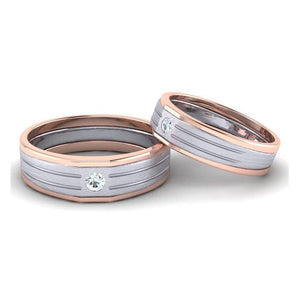 Jewelove™ Rings Single Diamond Platinum Love Bands with Rose Gold Edges & Grooves JL PT 656