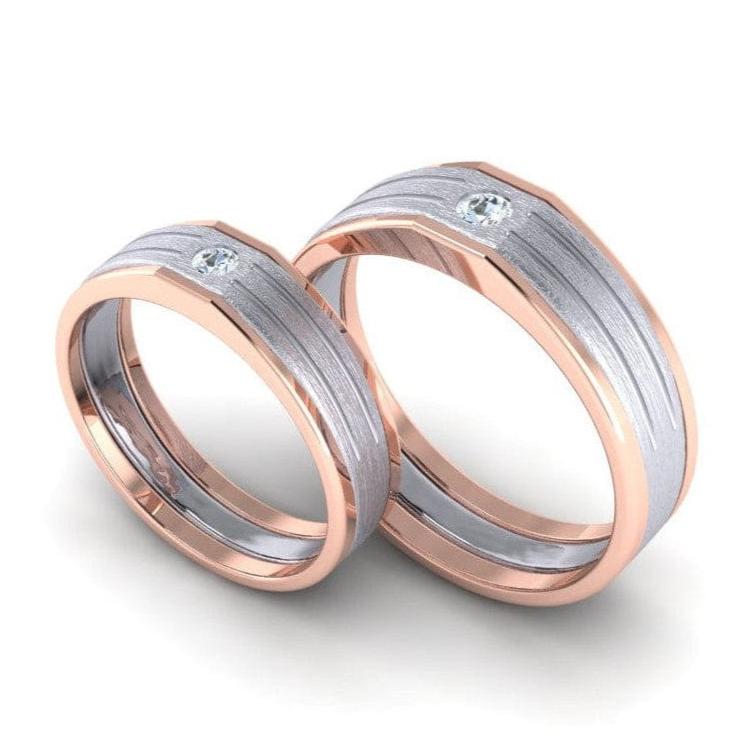 Jewelove™ Rings Single Diamond Platinum Love Bands with Rose Gold Edges & Grooves JL PT 656