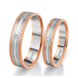 Jewelove™ Rings Both / SI IJ Single Diamond Platinum Love Bands with Rose Gold JL PT 1069