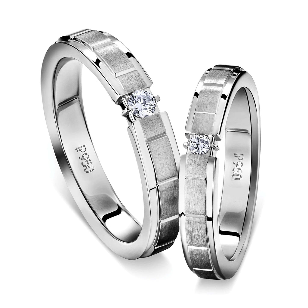 Jewelove™ Rings Single Diamond Platinum Love Bands with Satin Finish Grooved JL PT 612