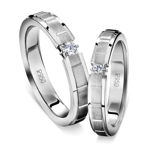 Jewelove™ Rings Single Diamond Platinum Love Bands with Satin Finish Grooved JL PT 612