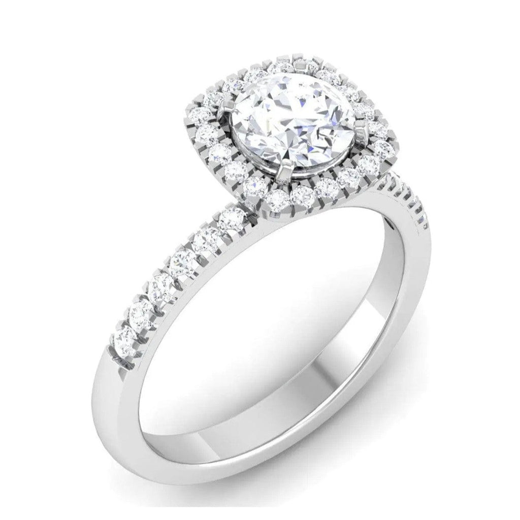 Jewelove™ Rings Women's Band only Single Halo Diamond Solitaire Platinum Ring with Diamonds on the Shank JL PT 497