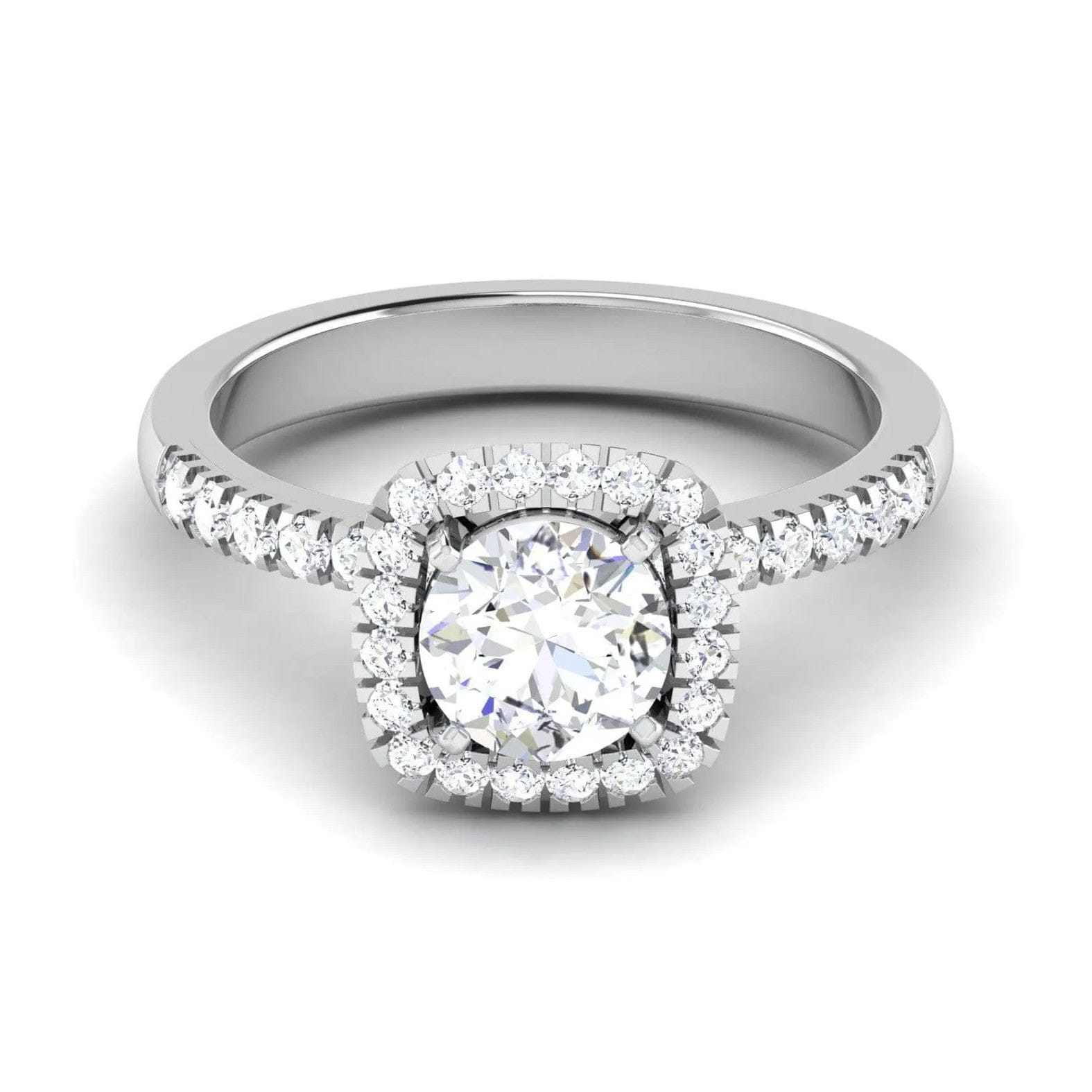 Jewelove™ Rings Women's Band only Single Halo Diamond Solitaire Platinum Ring with Diamonds on the Shank JL PT 497