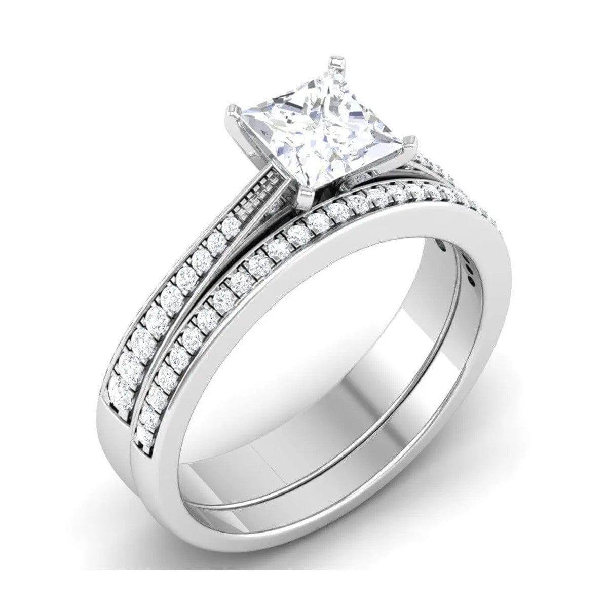 Jewelove™ Rings Women's Band only Solitaire Mounting in Platinum with Diamond Studded Shank JL PT 487-M