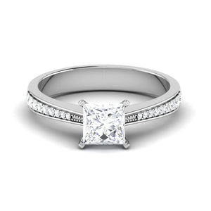 Jewelove™ Rings Women's Band only Solitaire Mounting in Platinum with Diamond Studded Shank JL PT 487-M