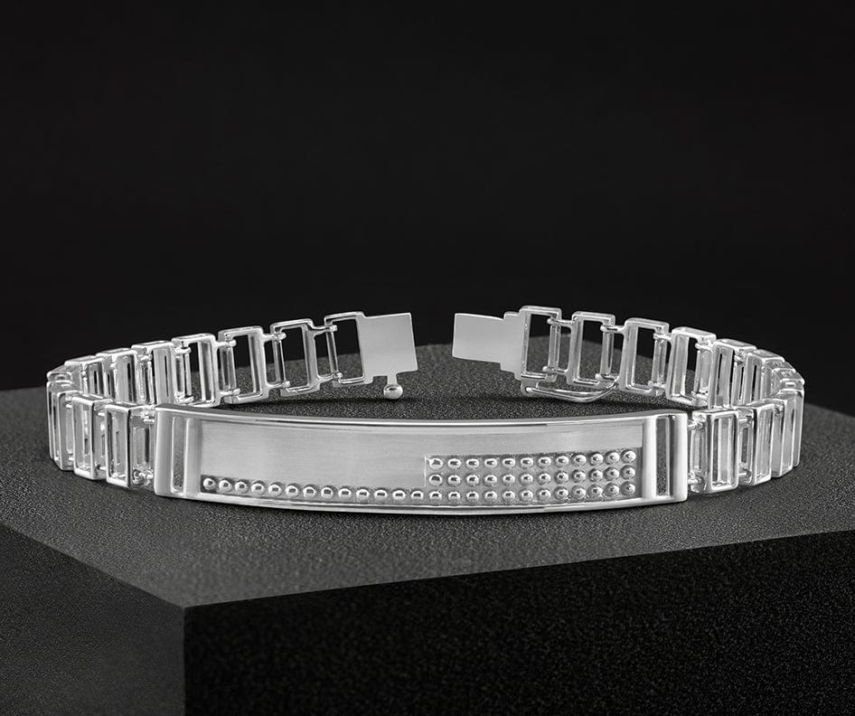 Splendid Jewellery 10kt White Gold Men's Diamond Link Bracelet