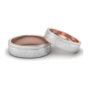 Jewelove™ Rings Textured Platinum Couple Rings Bands with a Single Groove & Rose Gold Base JL PT 644