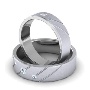 Jewelove™ Rings Three Diamond Platinum Love Bands with Slanting Lines JL PT 646