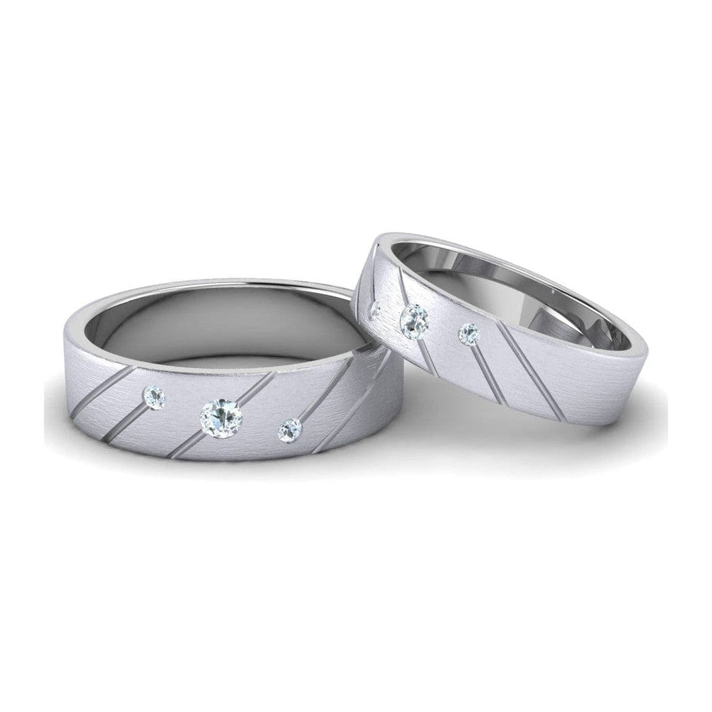 Jewelove™ Rings Three Diamond Platinum Love Bands with Slanting Lines JL PT 646