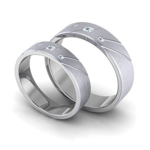 Jewelove™ Rings Three Diamond Platinum Love Bands with Slanting Lines JL PT 646