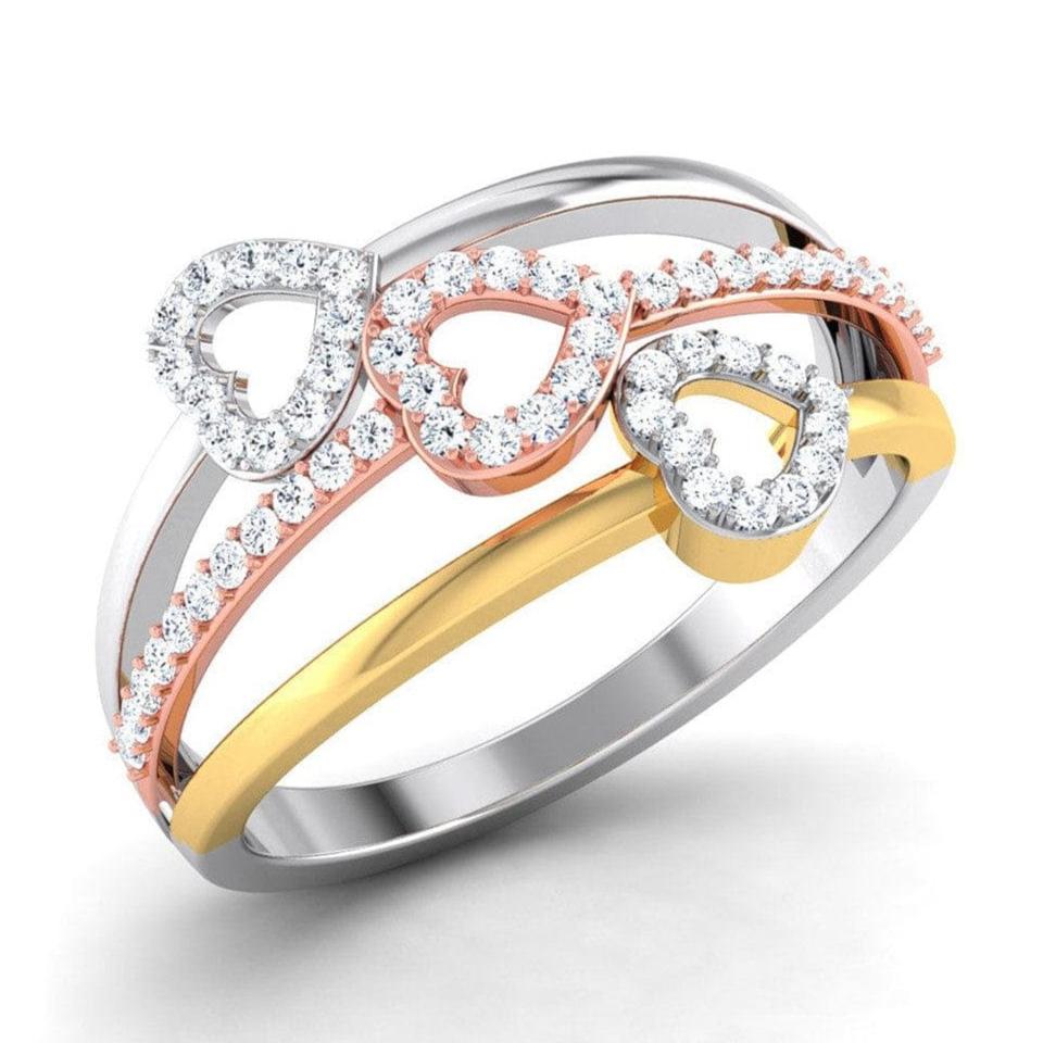 Jewelove™ Rings Three Hearts Triple Color Platinum & Diamond Ring for Women JL PT 553