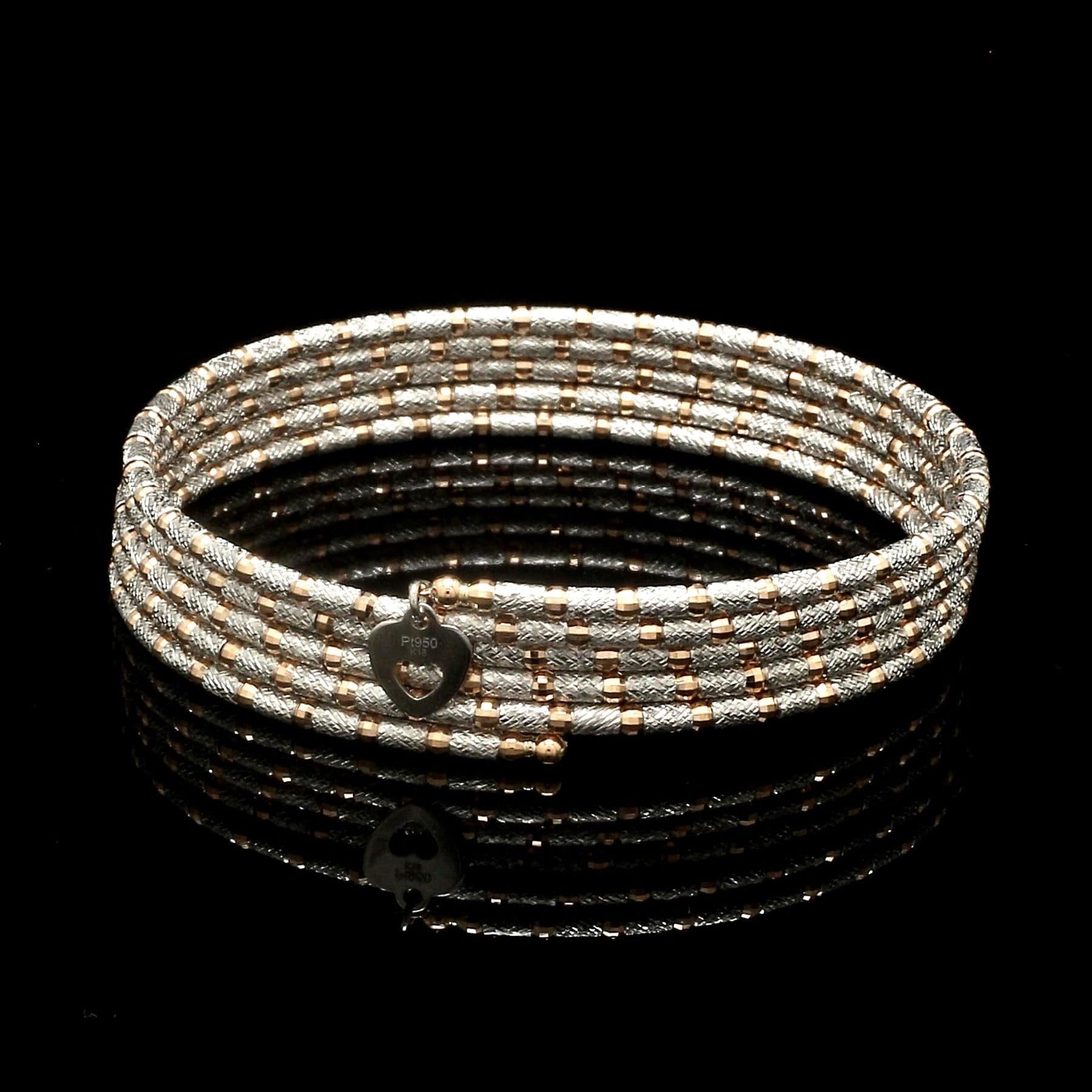 Jewelove™ Bangles & Bracelets Unique 5-Row Japanese Platinum & Rose Gold Bracelet for Women JL PTB 727