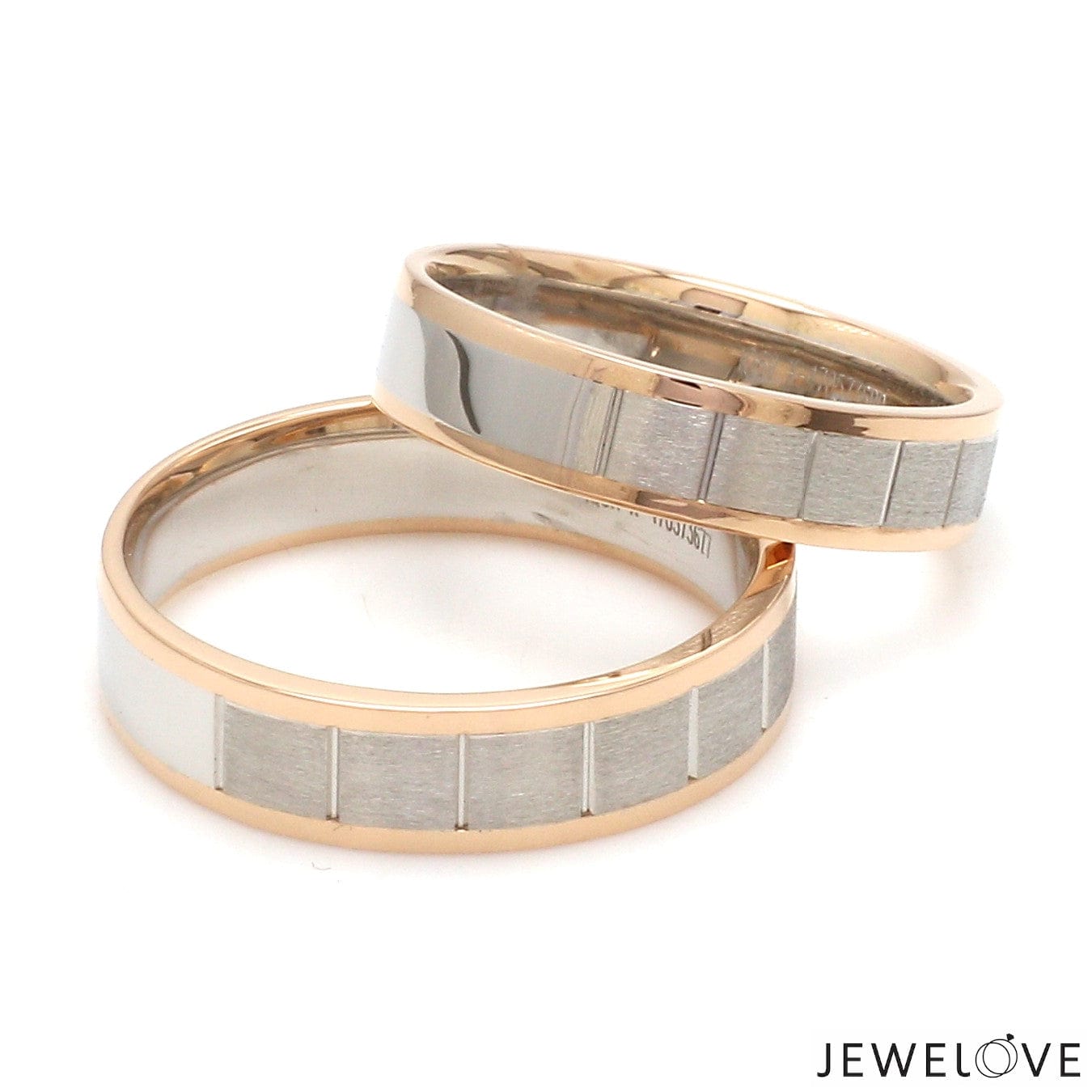 Jewelove™ Rings Unique Shape Platinum Love Bands with Rose Gold Border JL PT 648-RG Plain