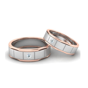 Jewelove™ Rings Unique Shape Platinum Love Bands with Single Diamond & Rose Gold Border JL PT 648 - Rose Gold