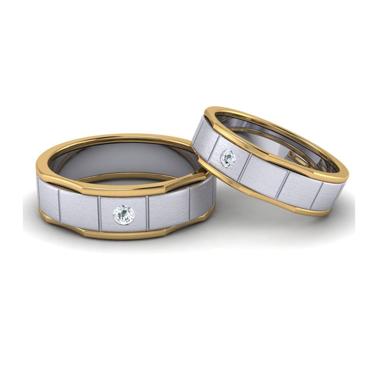 Jewelove™ Rings Unique Shape Platinum Love Bands with Single Diamond & Yellow Gold Border JL PT 648 - Yellow Gold