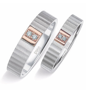 Jewelove™ Rings Unique Texture Platinum Love Bands with 2 Diamonds & a Touch of Rose Gold JL PT 914