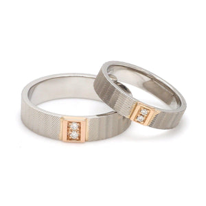 Jewelove™ Rings Both / SI IJ Unique Texture Platinum Love Bands with 2 Diamonds & a Touch of Rose Gold JL PT 914