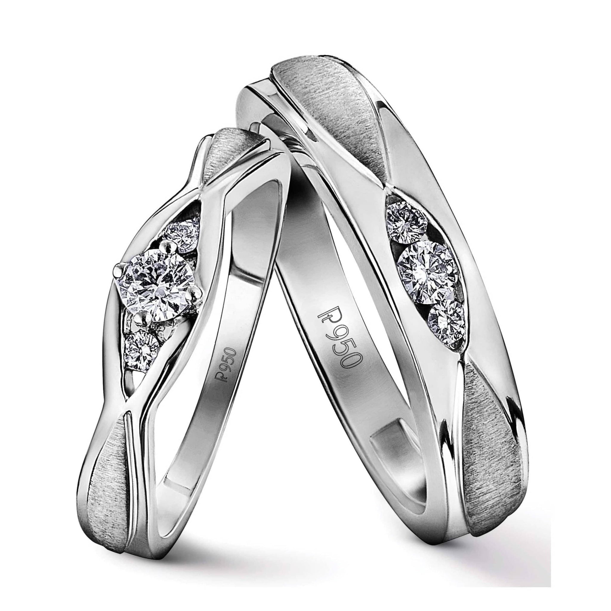 Jewelove™ Rings United Three Diamond Platinum Love Bands JL PT 588