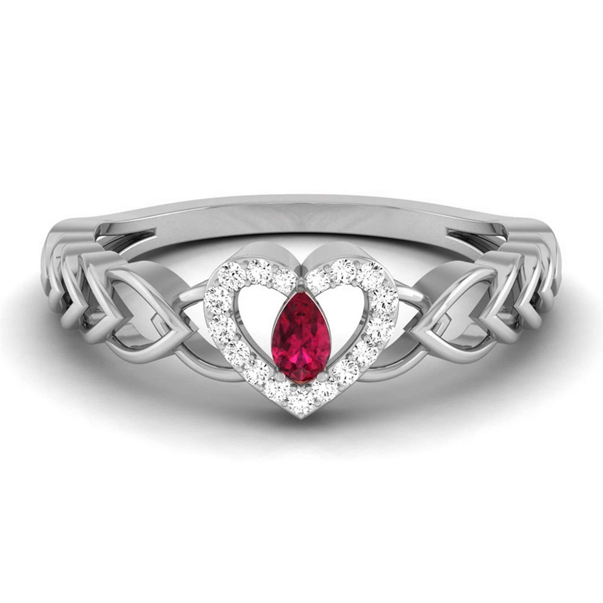 Jewelove™ Rings 0.20cts. Pear Ruby Platinum Diamond Heart Ring JL PT R8156