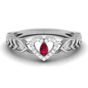 Jewelove™ Rings 0.20cts. Pear Ruby Platinum Diamond Heart Ring JL PT R8156