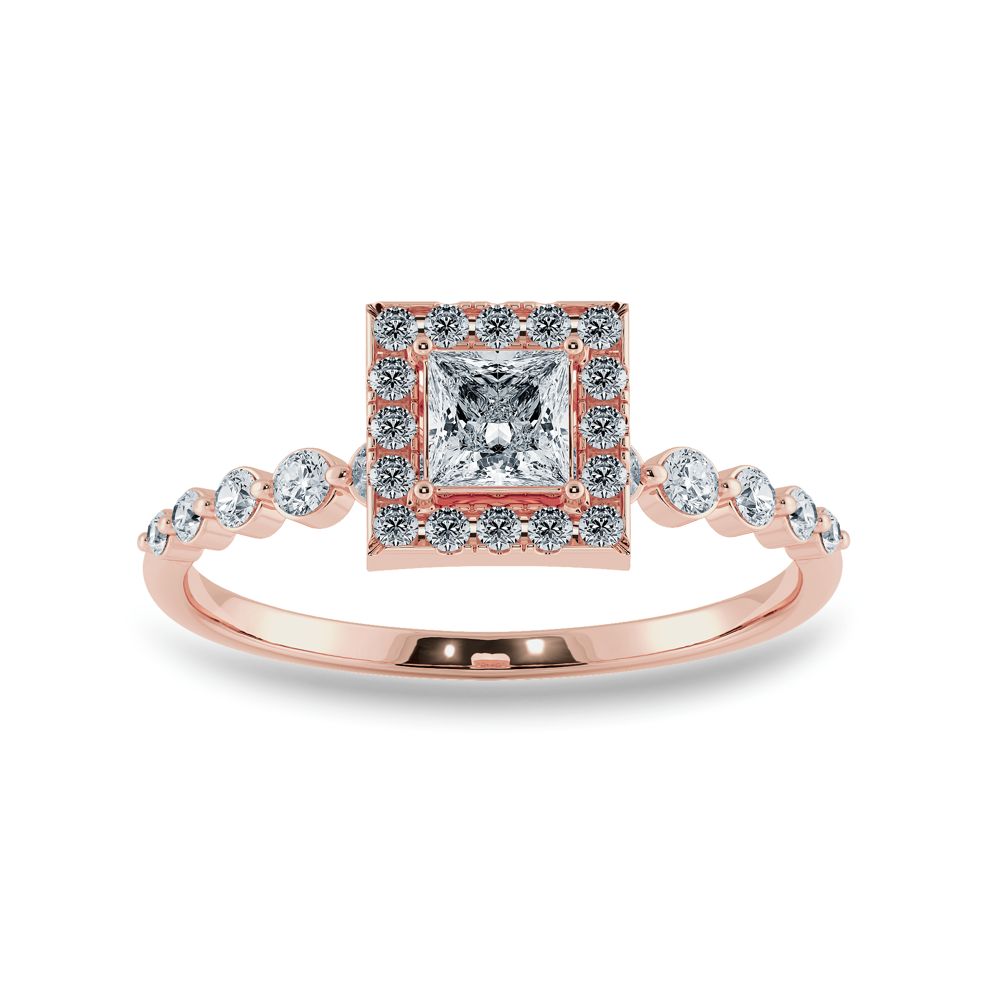 Jewelove™ Rings Women's Band only / VS I 0.20cts. Princess Cut Solitaire Halo Diamond Accents 18K Rose Gold Ring JL AU 2003R-C