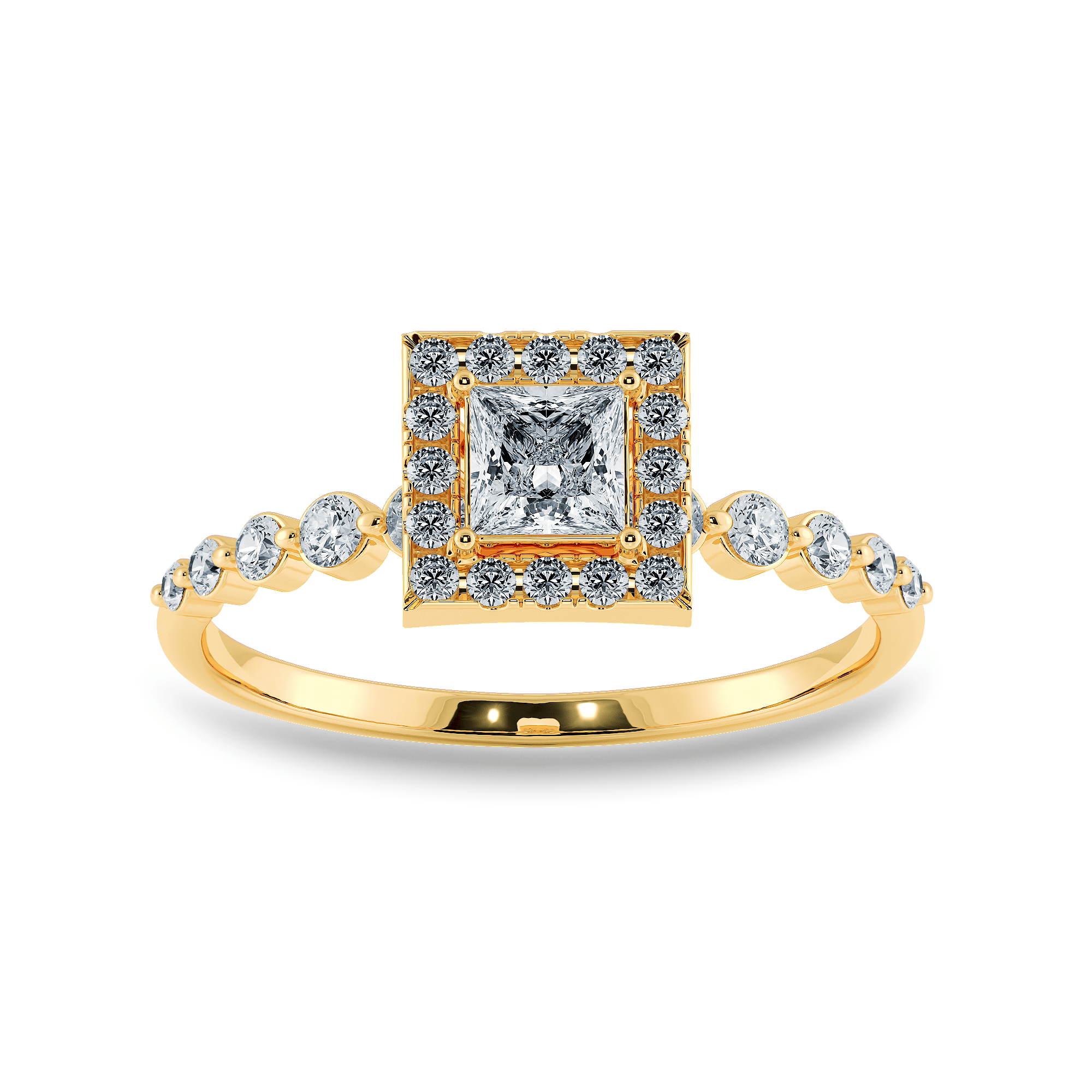 Jewelove™ Rings Women's Band only / VS I 0.20cts. Princess Cut Solitaire Halo Diamond Accents 18K Yellow Gold Ring JL AU 2003Y-C