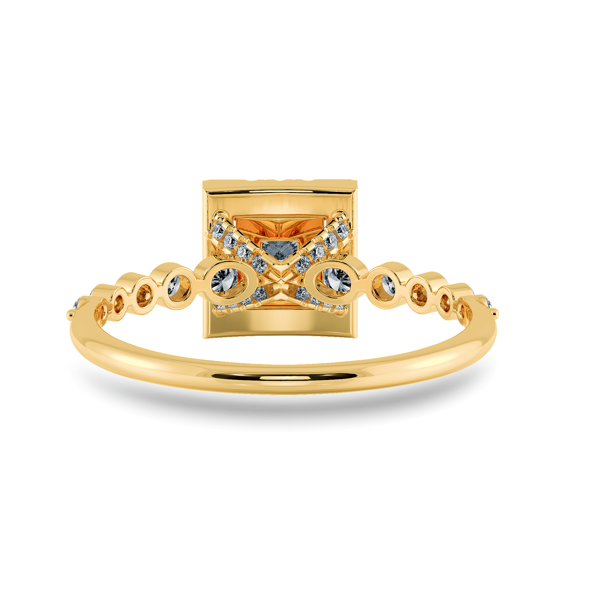 Jewelove™ Rings Women's Band only / VS I 0.20cts. Princess Cut Solitaire Halo Diamond Accents 18K Yellow Gold Ring JL AU 2003Y-C