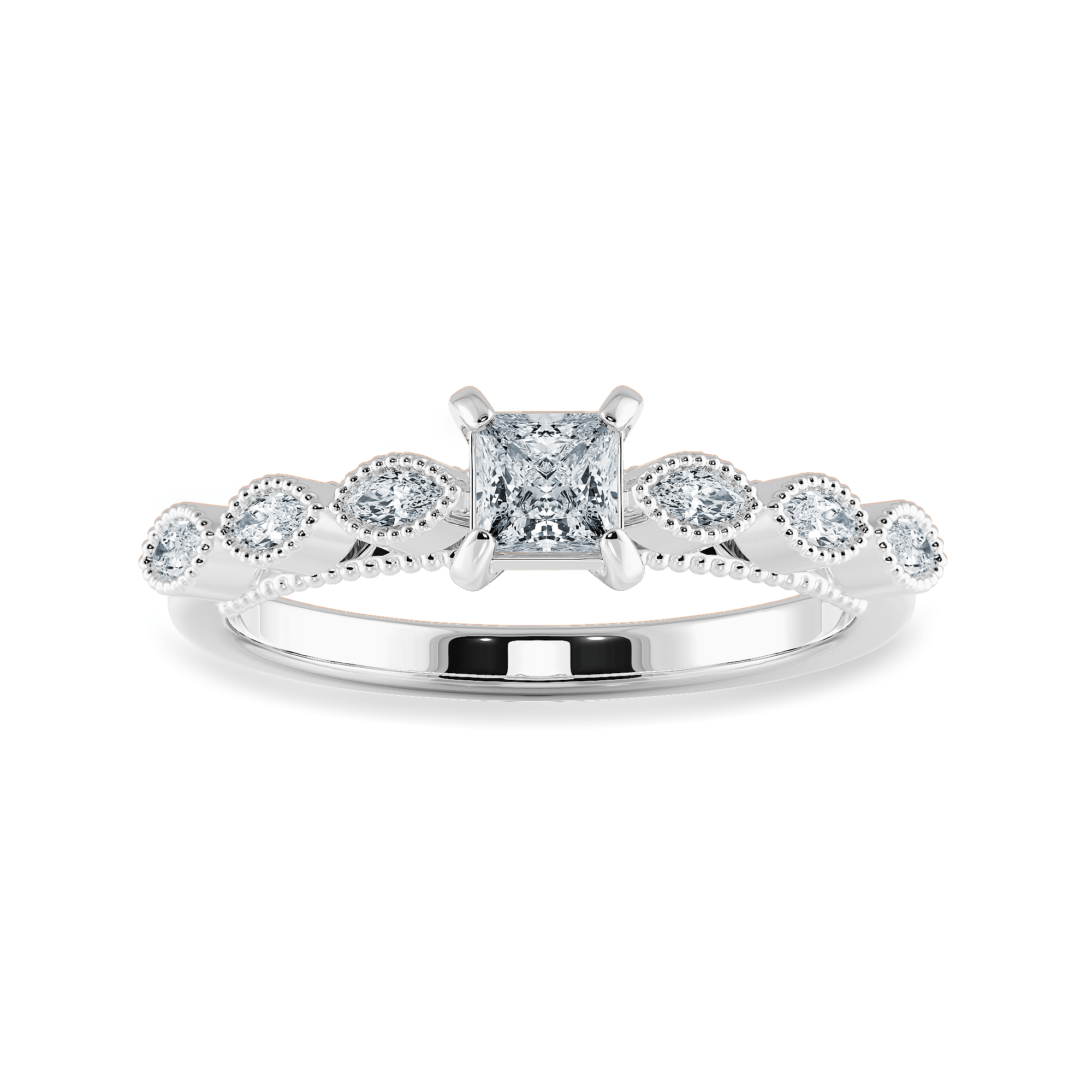 Jewelove™ Rings I VS / Women's Band only 0.20cts Princess Cut Solitaire with Marquise Diamond Accents Platinum Ring JL PT 2012-C