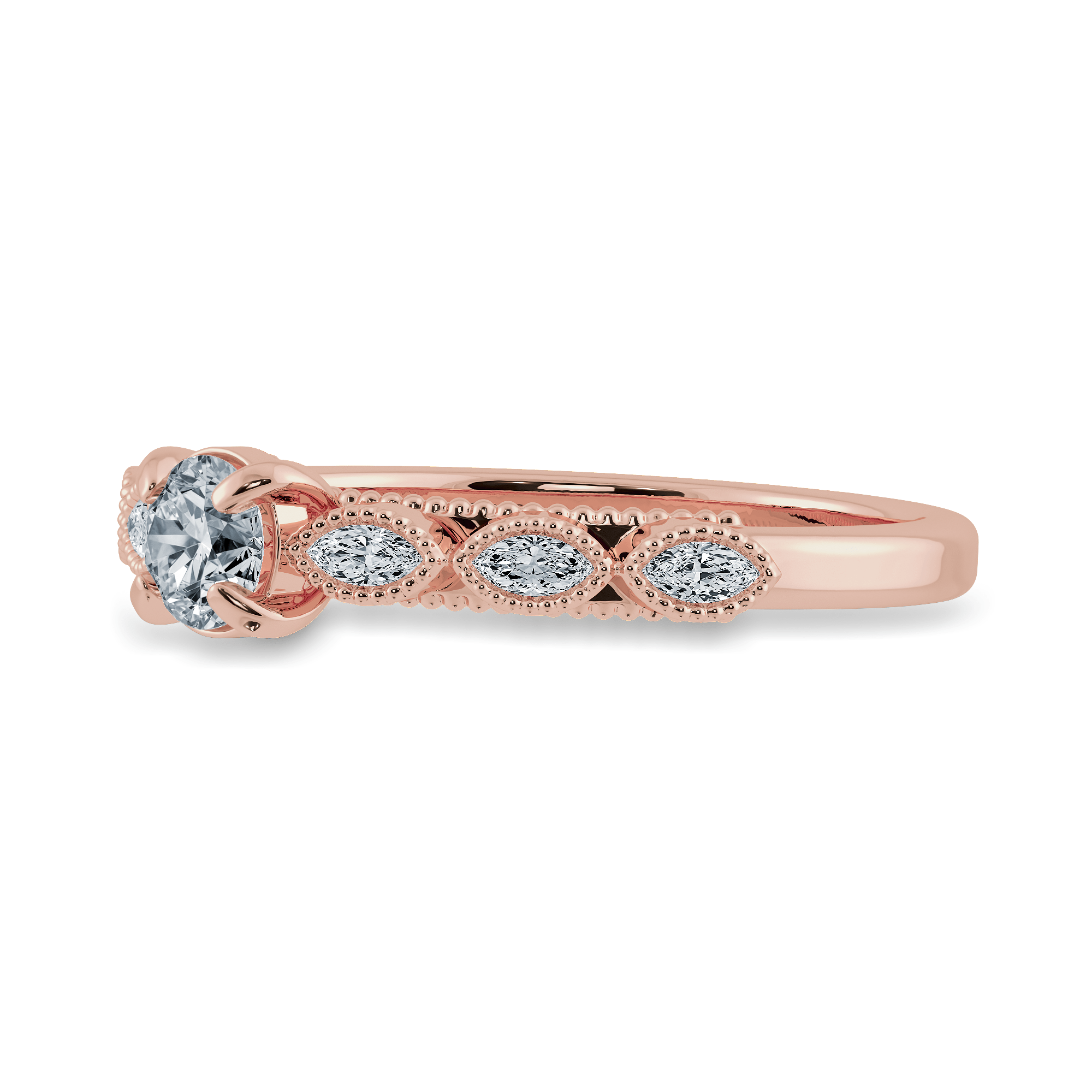 Jewelove™ Rings Women's Band only / VS J 0.20cts. Solitaire 18K Rose Gold Ring with Marquise Cut Diamond Accents JL AU 2011R-C