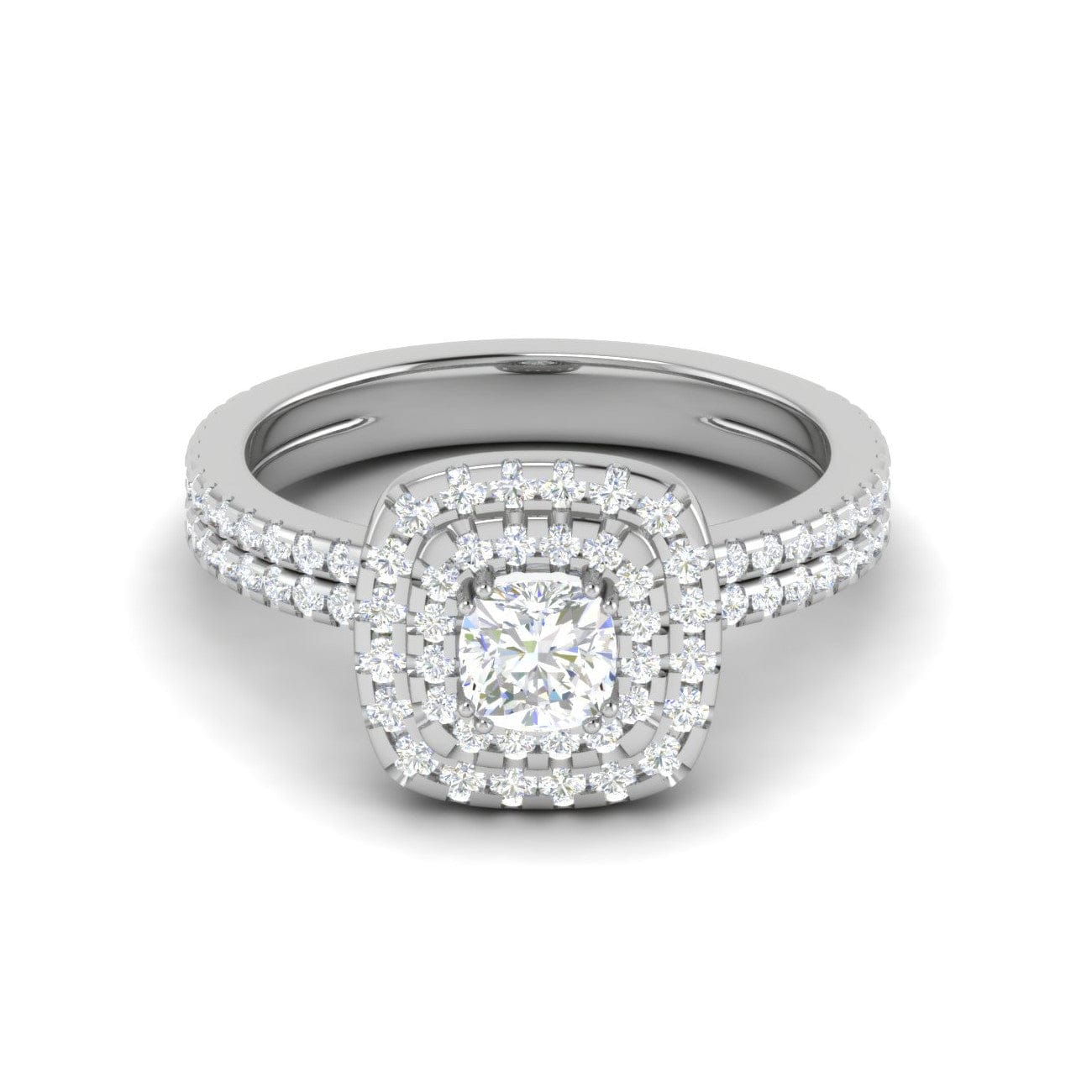 Jewelove™ Rings VVS G / Women's Band only 0.30 cts. Cushion Solitaire Double Halo Split Shank Platinum Ring JL PT RH CU 250